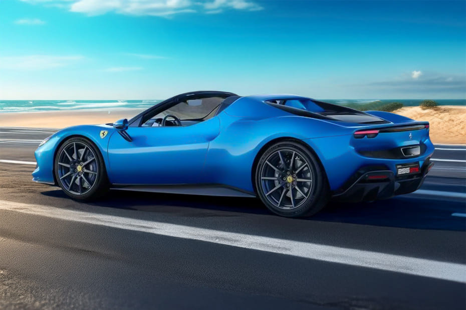 Rear Cross Side View of Ferrari 296 GTS