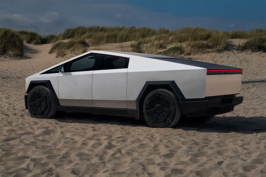 Rear Cross View of Tesla Cybertruck