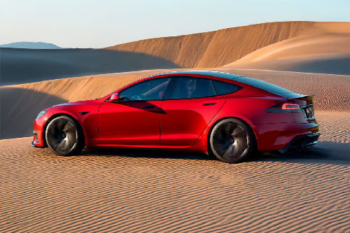 Rear Cross View of Tesla Model S